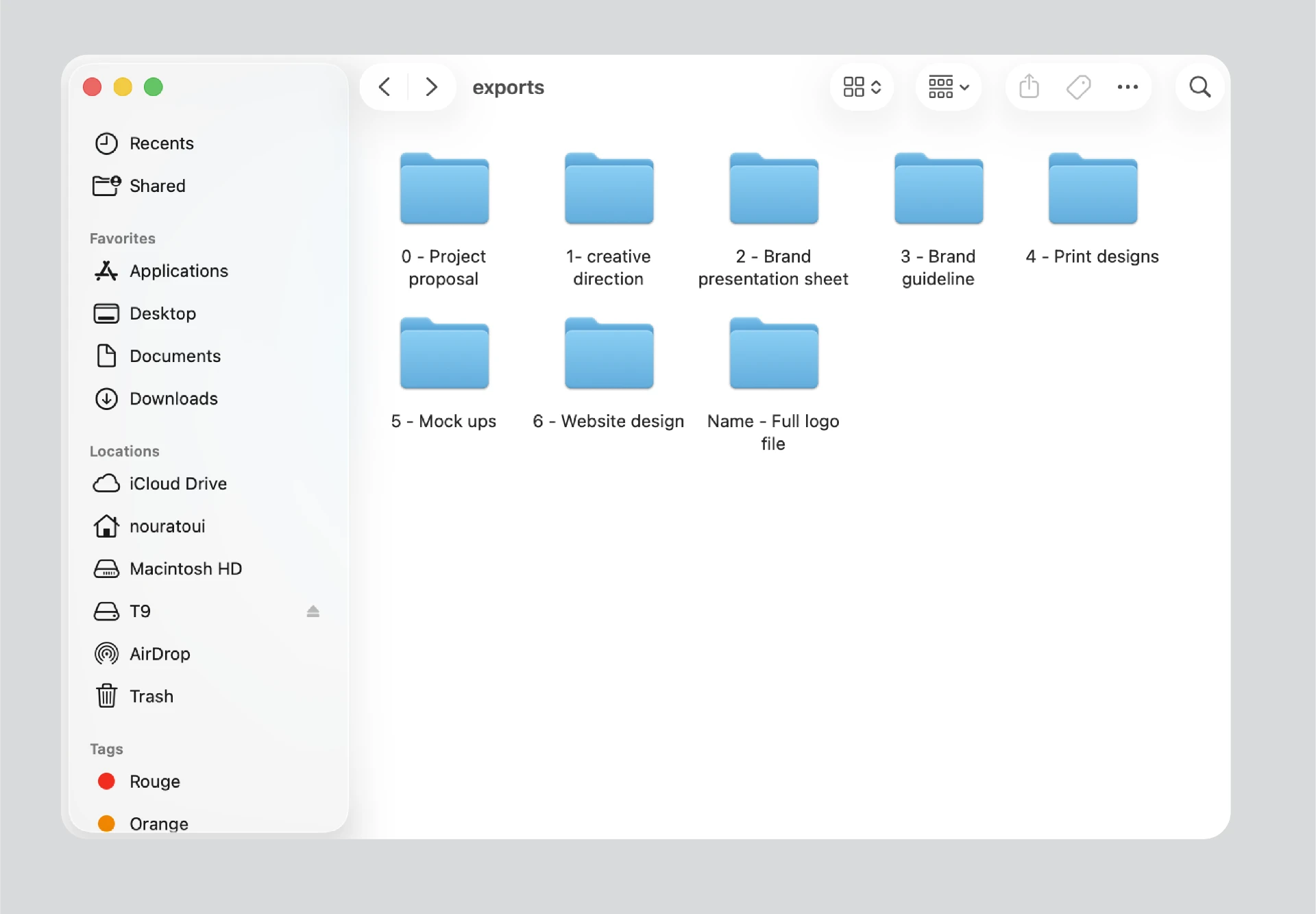 Exports folder with deliverables organised from proposal to final files
