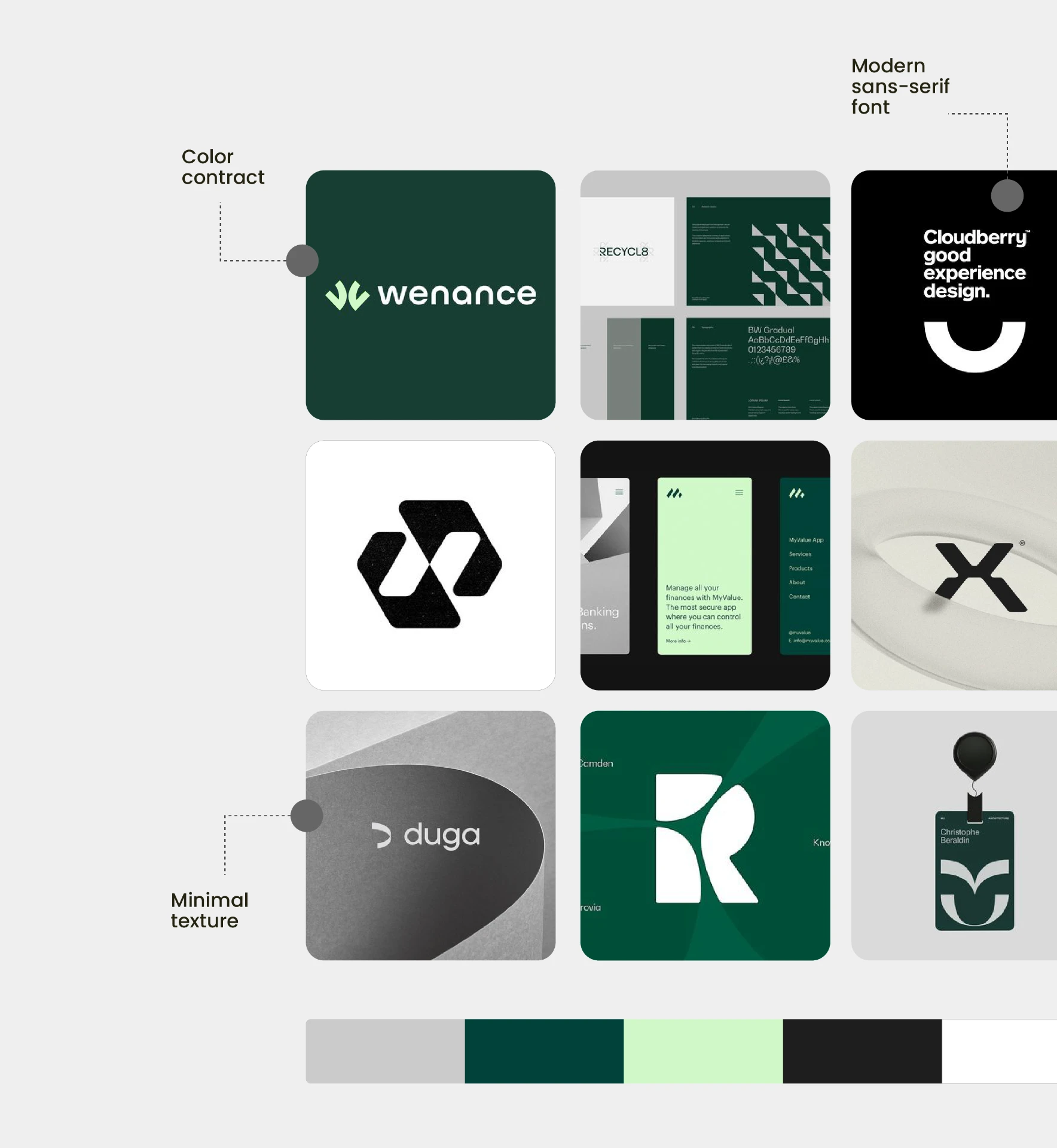 Moodboard of reference tiles with notes on colour, texture and typography